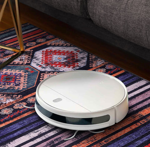 Robotic vacuum cleaner on a patterned rug