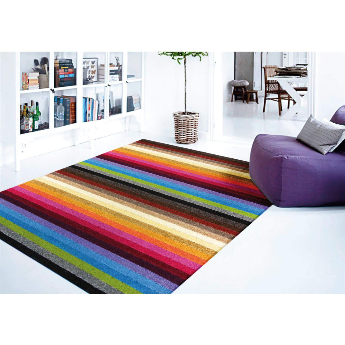 Linea Rainbow Striped Washable Rugs & Runners — room photo 3