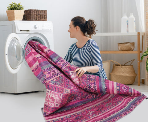 Rugs Depot Bohemian Pink Striped Washable Rug Design 1322P