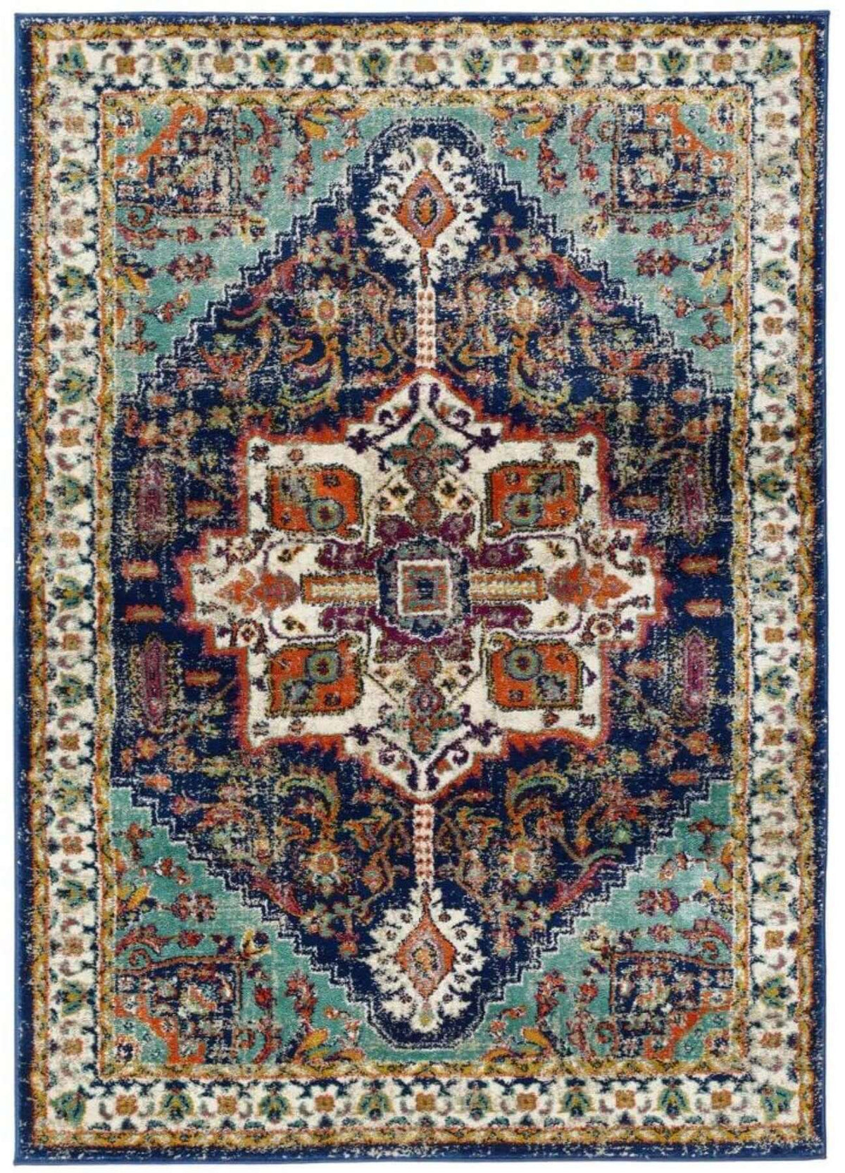 Granada Multicolour Vintage Rug | Emerald — top view