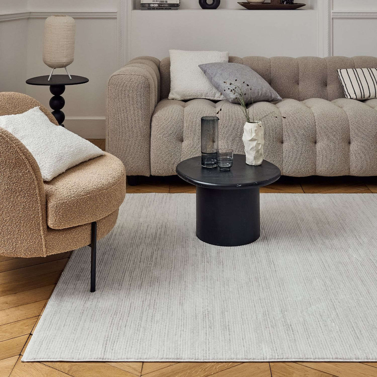 Carmel Cream-Grey Striped Rug | 6010 — room photo 8