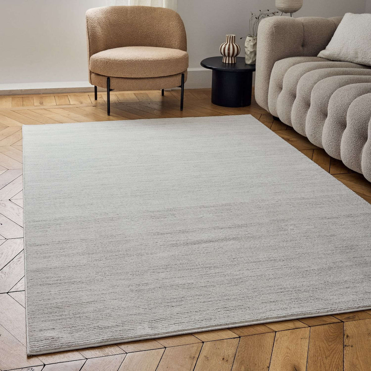 Carmel Cream-Grey Striped Rug | 6010 — room photo 9