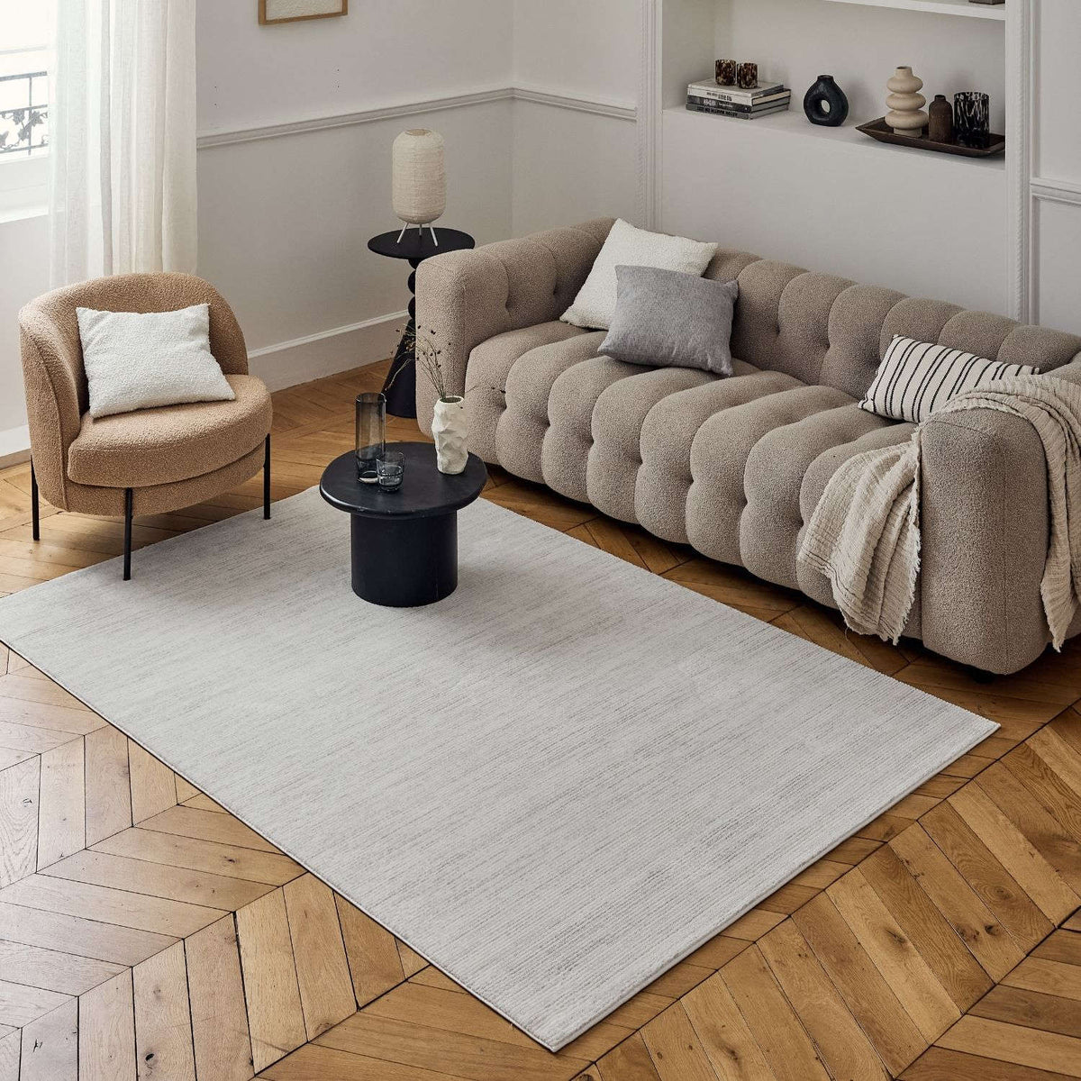 Carmel Cream-Grey Striped Rug | 6010 — room photo 10