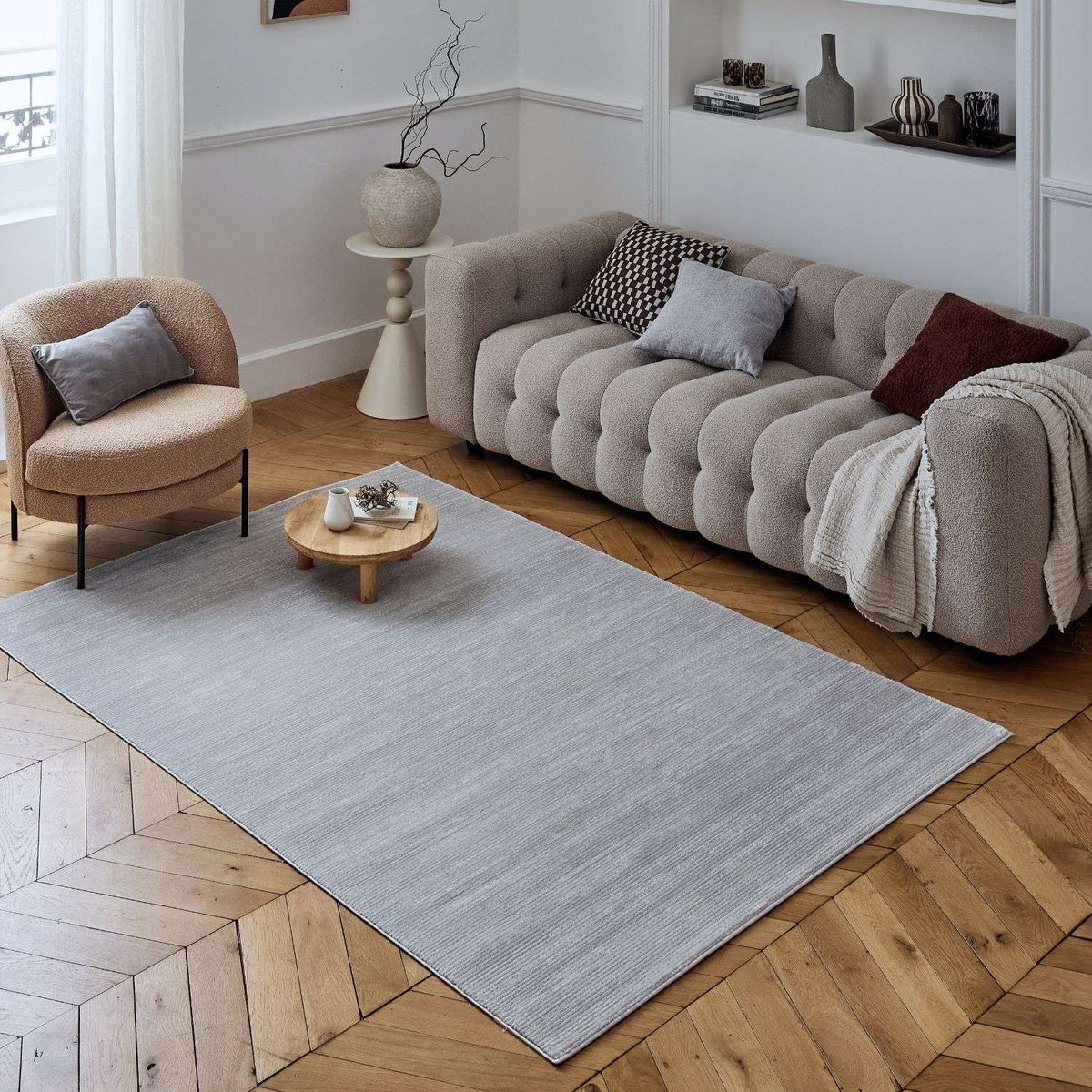 Carmel Grey-Cream Striped Rug | 6020 — room photo 8
