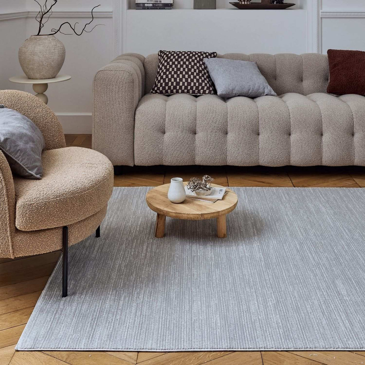 Carmel Grey-Cream Striped Rug | 6020 — room photo 7