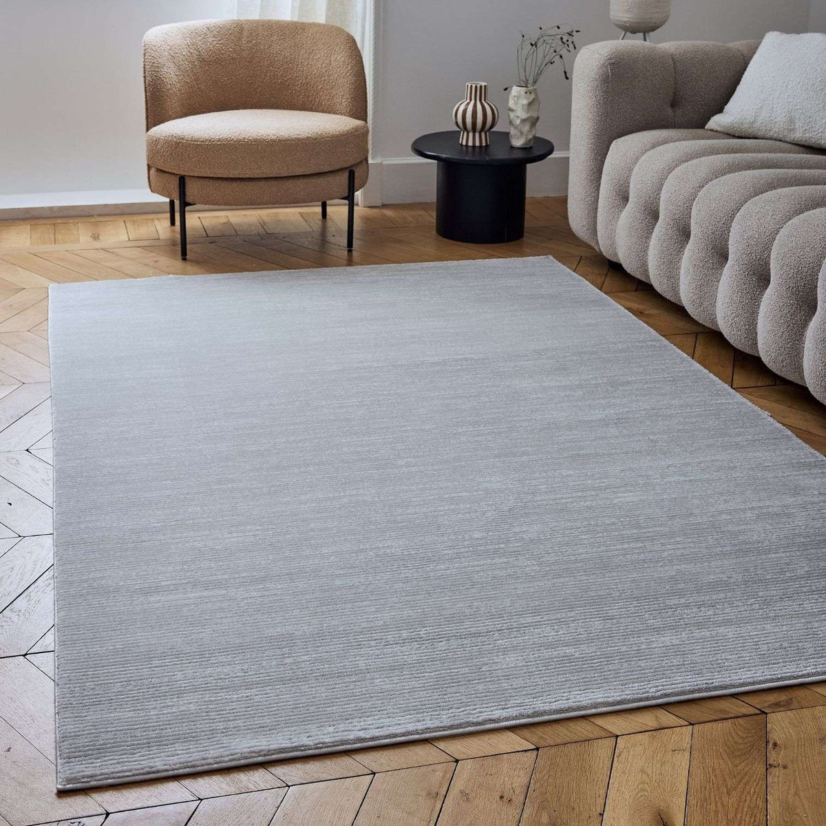 Carmel Grey-Cream Striped Rug | 6020 — room photo 9