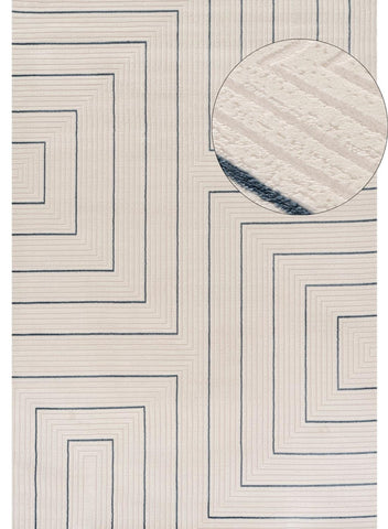 Carmel Cream-Blue Geometric Rug | 6040
