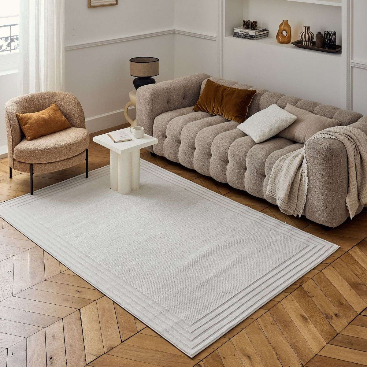 Carmel Cream Bordered Rug | 6060 — room photo 10