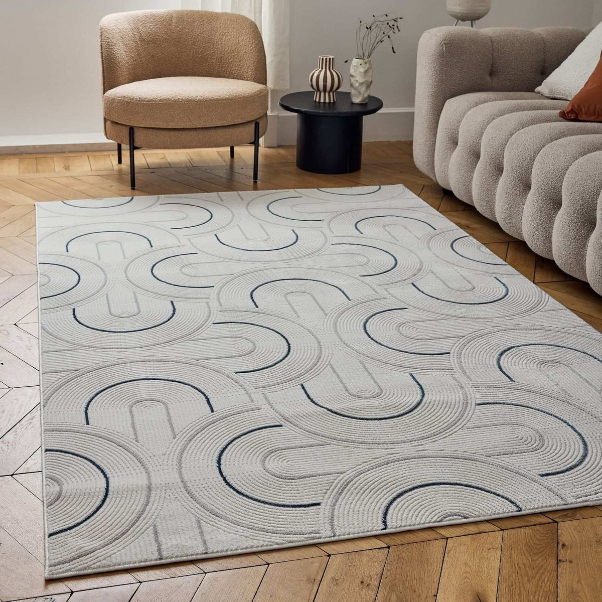 Carmel Cream-Blue Geometric Rug | 6070 — room photo 7