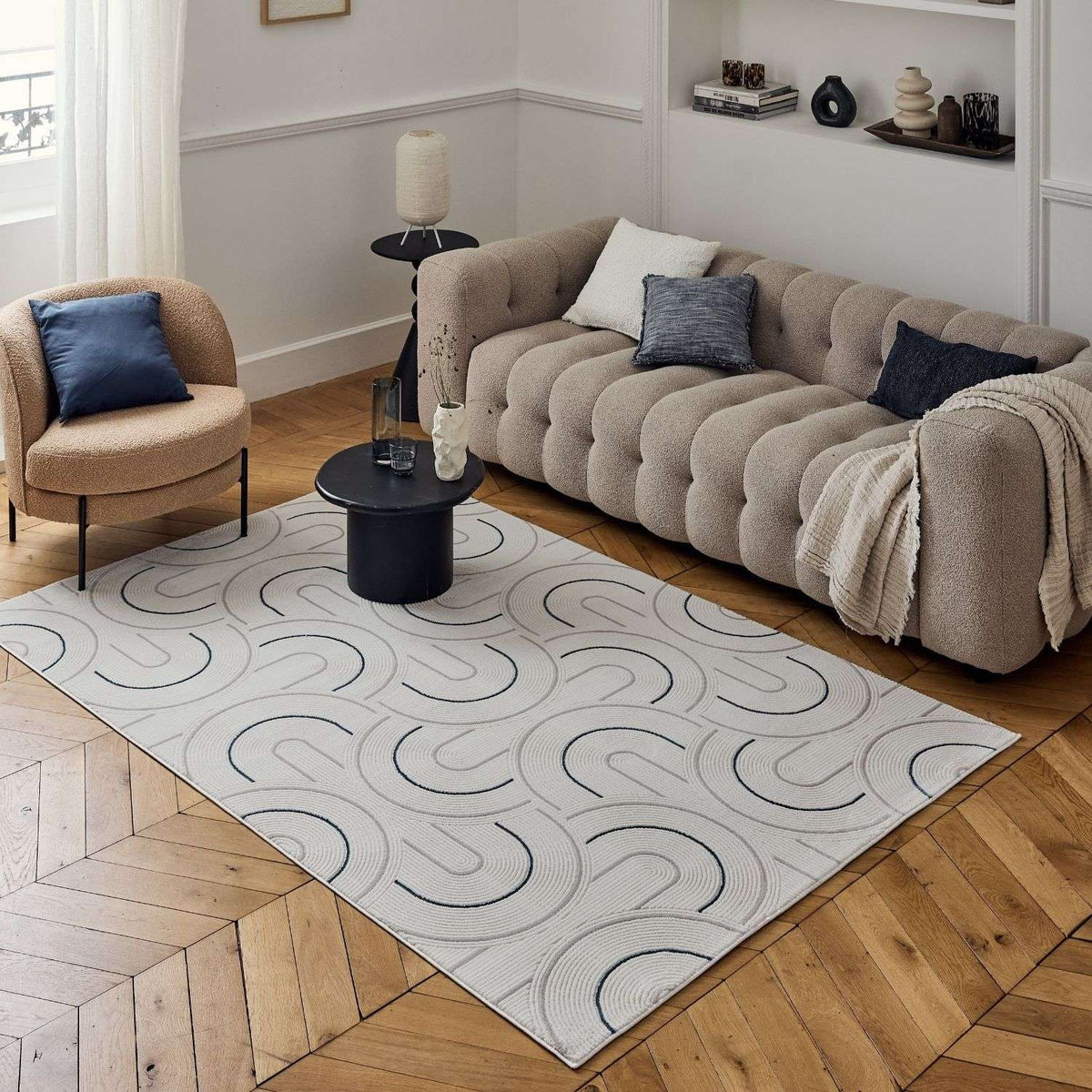 Carmel Cream-Blue Geometric Rug | 6070 — room photo 8