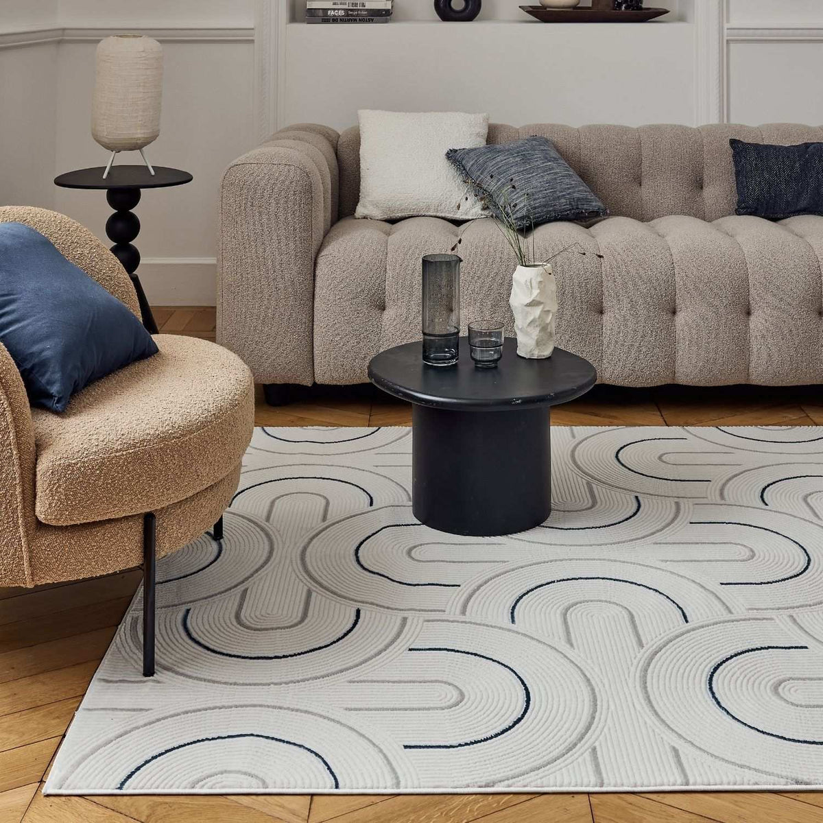Carmel Cream-Blue Geometric Rug | 6070 — room photo 9