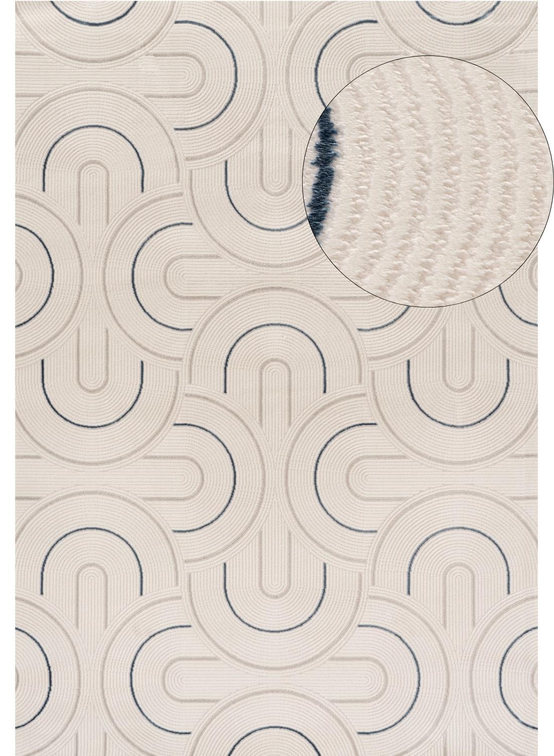 Carmel Cream-Blue Geometric Rug | 6070 — top view