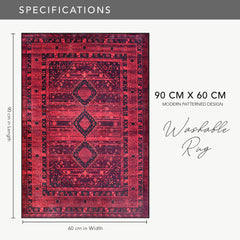 Rugs Depot RW1009 – Machine Washable Red Tribal Medallion Rug | Oriental Geometric Carpet for Living Room, Bedroom & Office