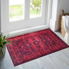 Rugs Depot RW1009 – Machine Washable Red Tribal Medallion Rug | Oriental Geometric Carpet for Living Room, Bedroom & Office