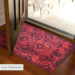Rugs Depot RW1010 – Machine Washable Red Vintage Floral Rug | Damask-Inspired Oriental Carpet for Living Room, Bedroom & Dining