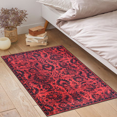 Rugs Depot RW1010 – Machine Washable Red Vintage Floral Rug | Damask-Inspired Oriental Carpet for Living Room, Bedroom & Dining