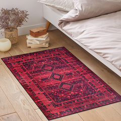 Rugs Depot RW1009 – Machine Washable Red Tribal Medallion Rug | Oriental Geometric Carpet for Living Room, Bedroom & Office