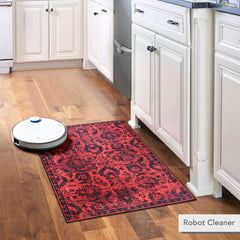 Rugs Depot RW1010 – Machine Washable Red Vintage Floral Rug | Damask-Inspired Oriental Carpet for Living Room, Bedroom & Dining