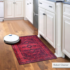 Rugs Depot RW1009 – Machine Washable Red Tribal Medallion Rug | Oriental Geometric Carpet for Living Room, Bedroom & Office