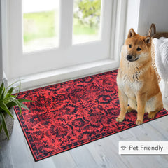 Rugs Depot RW1010 – Machine Washable Red Vintage Floral Rug | Damask-Inspired Oriental Carpet for Living Room, Bedroom & Dining