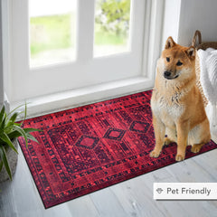 Rugs Depot RW1009 – Machine Washable Red Tribal Medallion Rug | Oriental Geometric Carpet for Living Room, Bedroom & Office