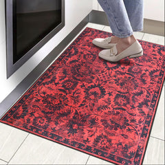Rugs Depot RW1010 – Machine Washable Red Vintage Floral Rug | Damask-Inspired Oriental Carpet for Living Room, Bedroom & Dining