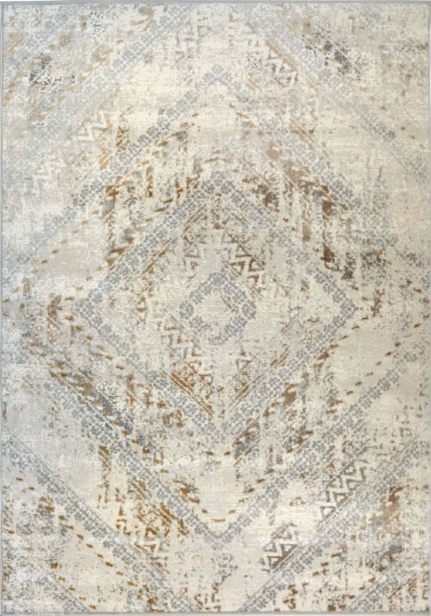 Abstract Vintage Cream/Ochre Rug | D176F
