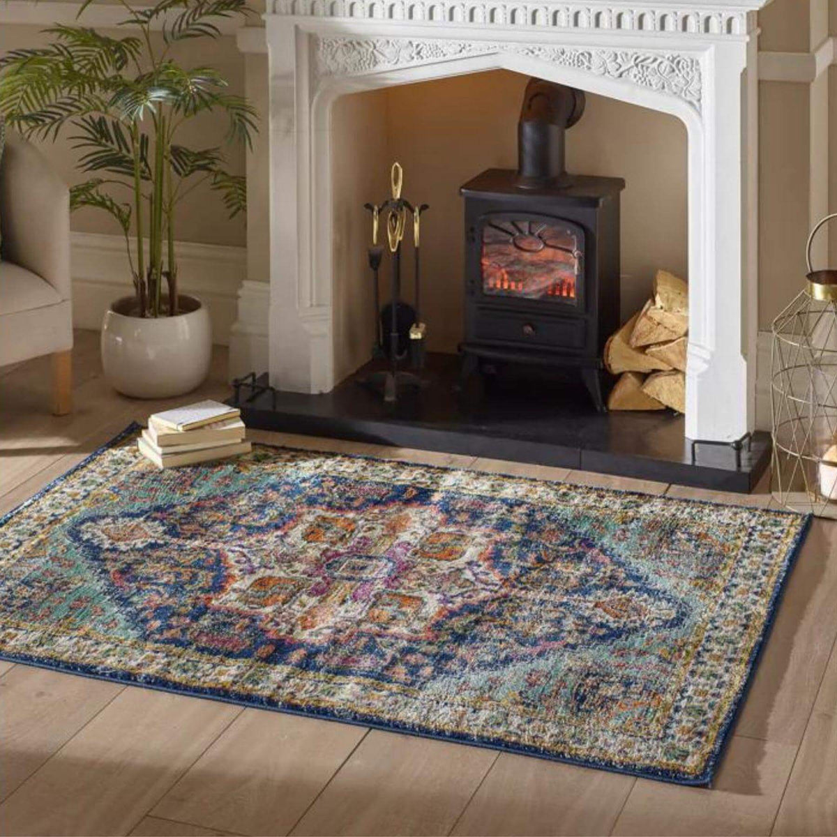 Granada Multicolour Vintage Rug | Emerald — room photo 5