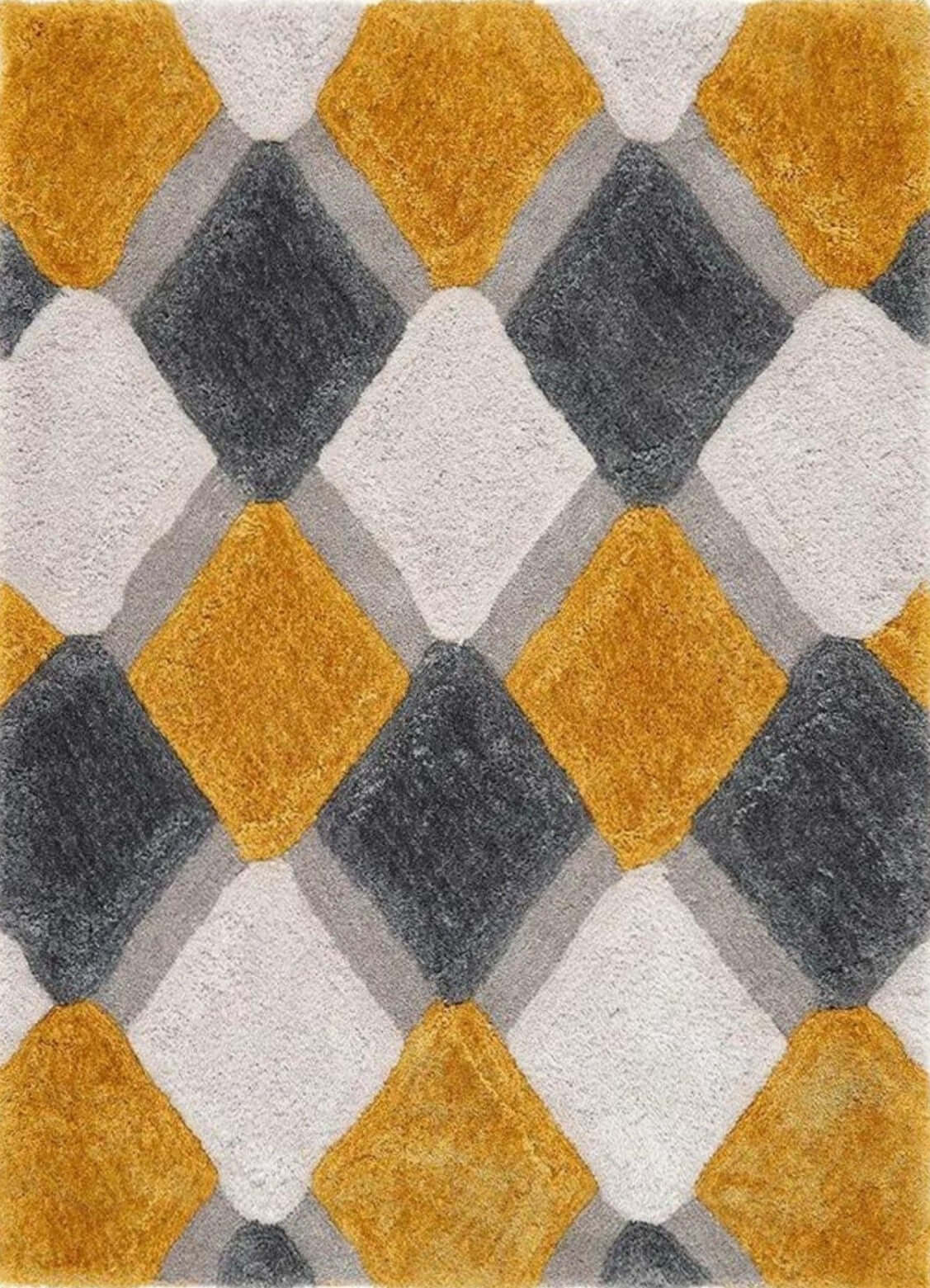 3D Ochre Geometric Shaggy Rug — top view