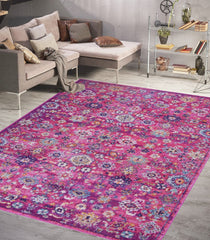 Vintage Area Rug 7653 – Pink Boho Floral Medallion