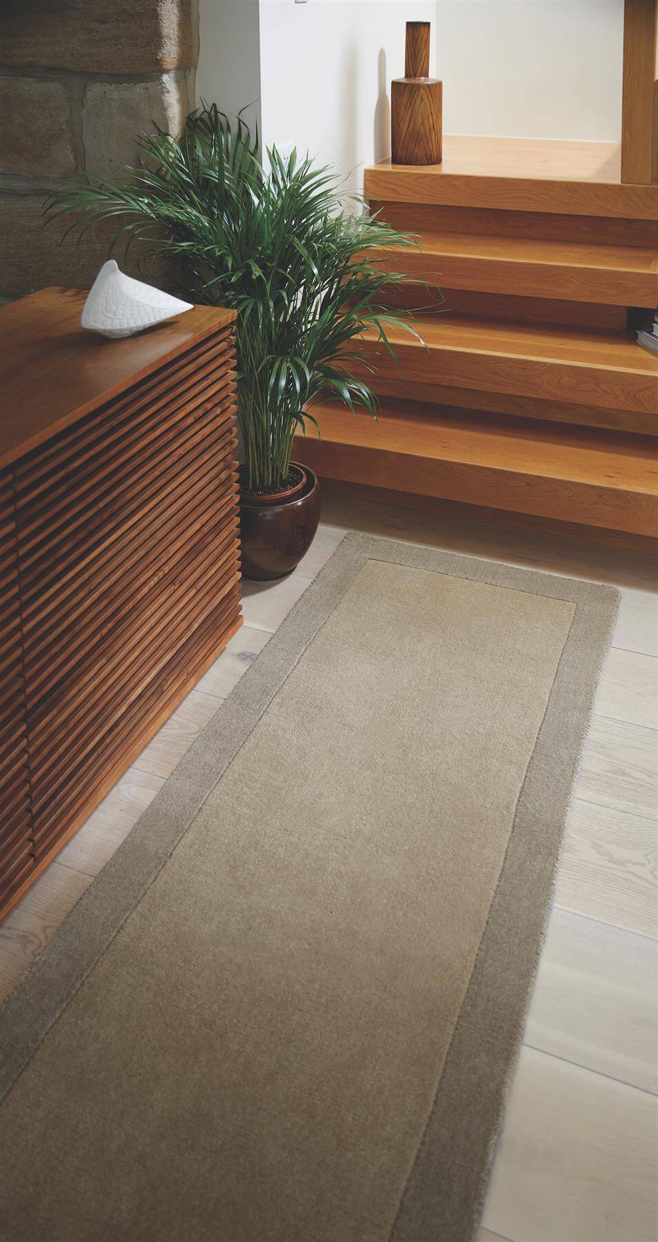 Bordered Taupe Wool Rug — room photo 3