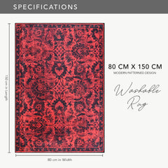Rugs Depot RW1010 – Machine Washable Red Vintage Floral Rug | Damask-Inspired Oriental Carpet for Living Room, Bedroom & Dining