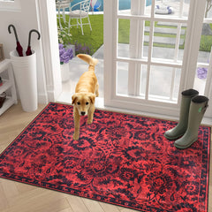 Rugs Depot RW1010 – Machine Washable Red Vintage Floral Rug | Damask-Inspired Oriental Carpet for Living Room, Bedroom & Dining