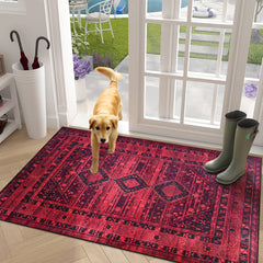 Rugs Depot RW1009 – Machine Washable Red Tribal Medallion Rug | Oriental Geometric Carpet for Living Room, Bedroom & Office