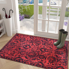 Rugs Depot RW1010 – Machine Washable Red Vintage Floral Rug | Damask-Inspired Oriental Carpet for Living Room, Bedroom & Dining