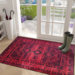 Rugs Depot RW1009 – Machine Washable Red Tribal Medallion Rug | Oriental Geometric Carpet for Living Room, Bedroom & Office
