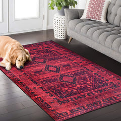 Rugs Depot RW1009 – Machine Washable Red Tribal Medallion Rug | Oriental Geometric Carpet for Living Room, Bedroom & Office