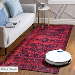 Rugs Depot RW1009 – Machine Washable Red Tribal Medallion Rug | Oriental Geometric Carpet for Living Room, Bedroom & Office