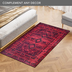 Rugs Depot RW1009 – Machine Washable Red Tribal Medallion Rug | Oriental Geometric Carpet for Living Room, Bedroom & Office