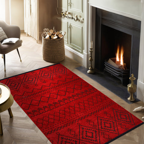 Machine Washable Rug RW1801 – RED Soft Chenille