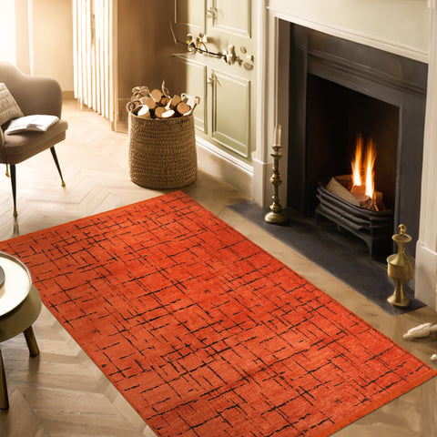 Machine Washable Rug NT201 – ORANGE Soft Chenille