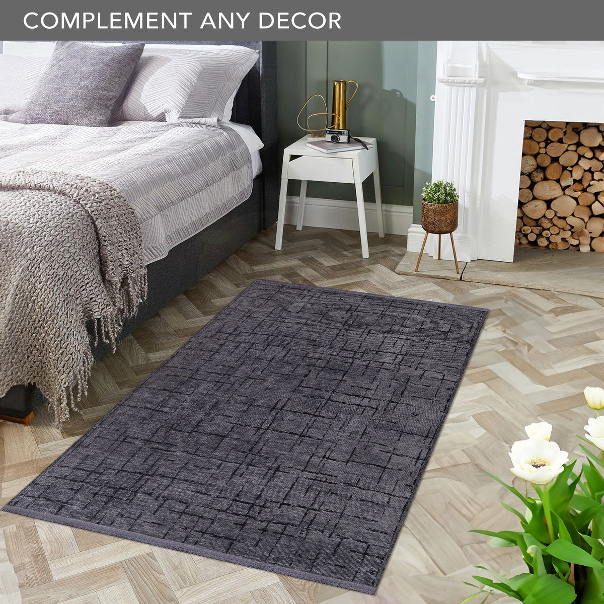 Machine Washable Rug NT201 – DARK GRAY Soft Chenille