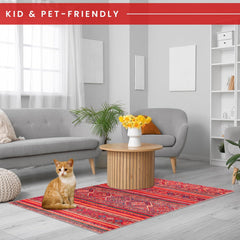 Rugs Depot 1322K – Machine Washable Red Tribal Kilim Rug | Multicolor Geometric Striped Carpet for Living Room, Bedroom & Dining