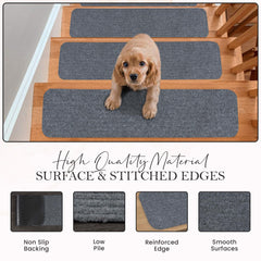 RUG WEAVERS Non-Slip Carpet Stair Treads (7 Pack) - Easy Installation - Safety Protection Anti-Skid Rug Pads for Kids and Pets - Self-Adhesive Step Mats for Stairs – 20 x 76 cm (7, BEIGE)