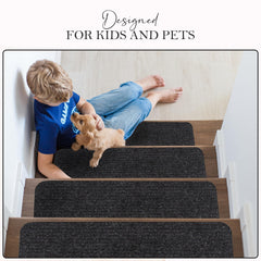 RUG WEAVERS Non-Slip Carpet Stair Treads (7 Pack) - Easy Installation - Safety Protection Anti-Skid Rug Pads for Kids and Pets - Self-Adhesive Step Mats for Stairs – 20 x 76 cm (7, BEIGE)