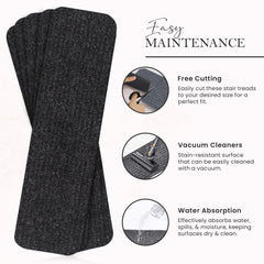 RUG WEAVERS Non-Slip Carpet Stair Treads (7 Pack) - Easy Installation - Safety Protection Anti-Skid Rug Pads for Kids and Pets - Self-Adhesive Step Mats for Stairs – 20 x 76 cm (7, BEIGE)