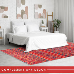 Rugs Depot 1322K – Machine Washable Red Tribal Kilim Rug | Multicolor Geometric Striped Carpet for Living Room, Bedroom & Dining