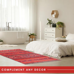 Rugs Depot 1322K – Machine Washable Red Tribal Kilim Rug | Multicolor Geometric Striped Carpet for Living Room, Bedroom & Dining