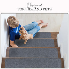 RUG WEAVERS Non-Slip Carpet Stair Treads (7 Pack) - Easy Installation - Safety Protection Anti-Skid Rug Pads for Kids and Pets - Self-Adhesive Step Mats for Stairs – 20 x 76 cm (7, BEIGE)