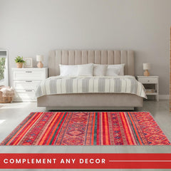 Rugs Depot 1322K – Machine Washable Red Tribal Kilim Rug | Multicolor Geometric Striped Carpet for Living Room, Bedroom & Dining